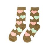 Mocha Pink and Mint Heart Crew Socks